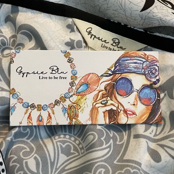 Gypsie Blu Kaftan Maxi Dress Black White Flowy Knit Kimono Sleeves OS - Picture 13 of 13